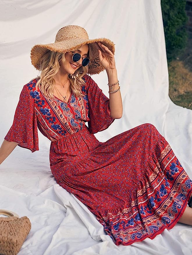 Vacation maxi dress with sleeves sale